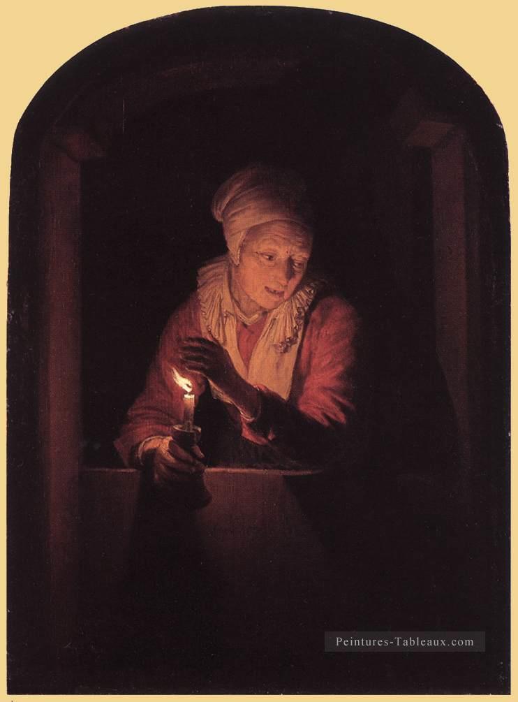 Vieille femme avec une bougie Golden Age Gerrit Dou Peintures à l'huile